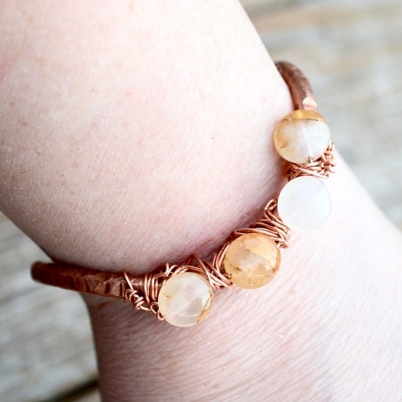 Conceptual Subculture Jewelry - Agate Gemstone Solid Copper Cuff Bracelet Artisan